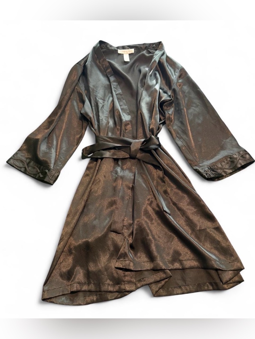 Black robe with subtle textured sleeve pattern, size M